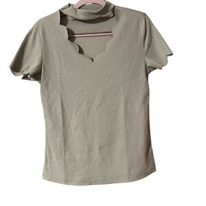 Romwe Women's Scalloped Cut Out V Neck Short Sleeve